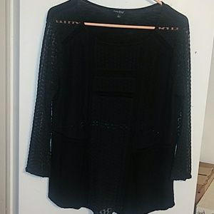Lucky Brand Woman's Black Semi Sheer Long-Sleeve